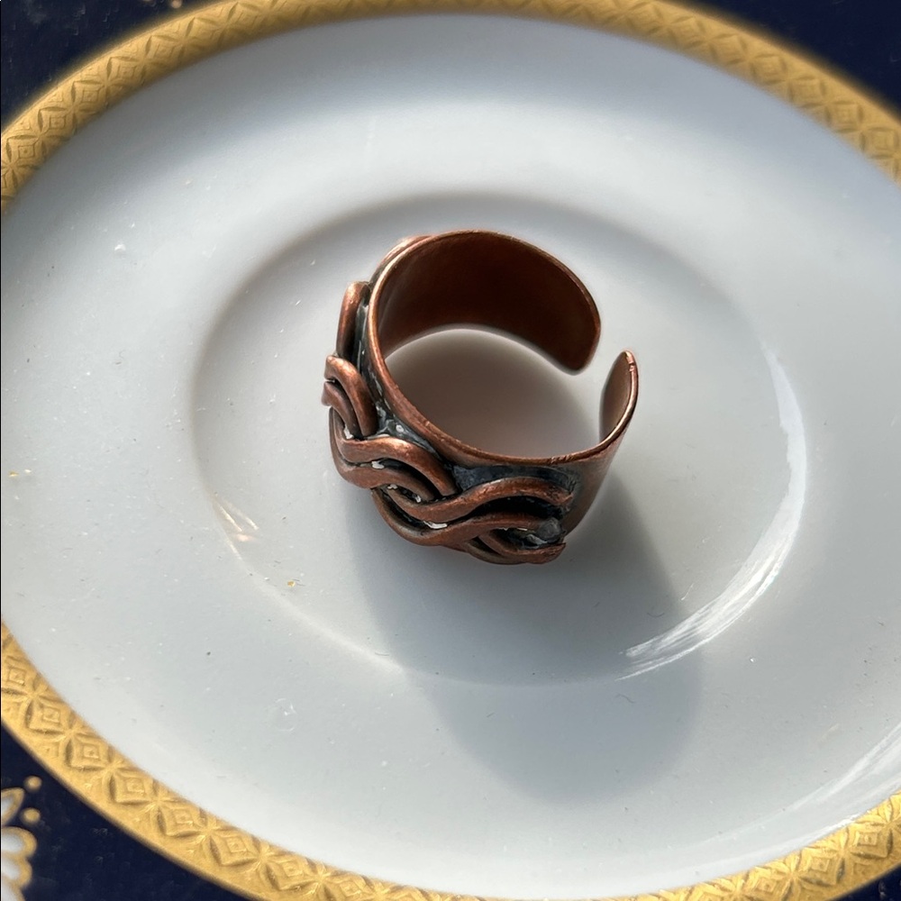 Vintage Solid Copper Braided Adjustable Cuff Ring - image 3